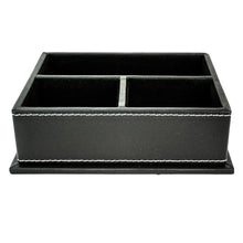 Load image into Gallery viewer, Black Leatherette Top-Stitched Caddy with Three compartments and Felt Liner