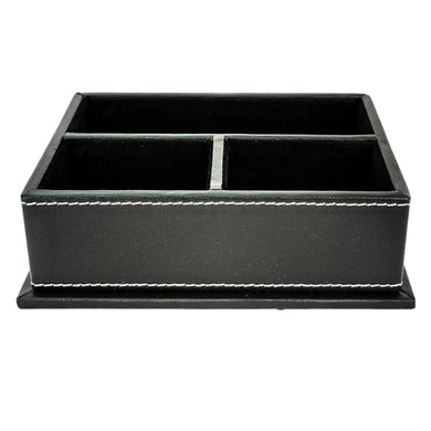 Black Leatherette Top-Stitched Caddy with Three Compartments and Felt Liner