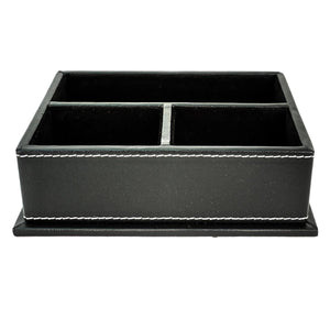 Black Leatherette Top-Stitched Caddy with Three compartments and Felt Liner