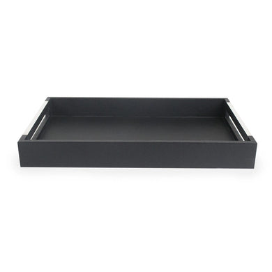 Rectangle Black Leatherette Texturized Tray with Silver Handles