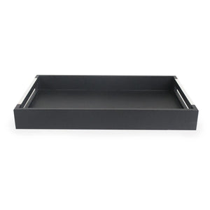 Rectangle Black Leatherette Texturized Tray with Silver Handles