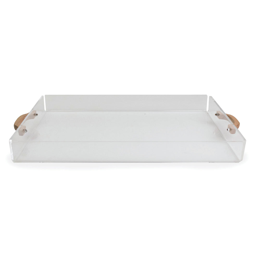 Rectangle Acrylic Tray with Raised Rims and Wood Handles