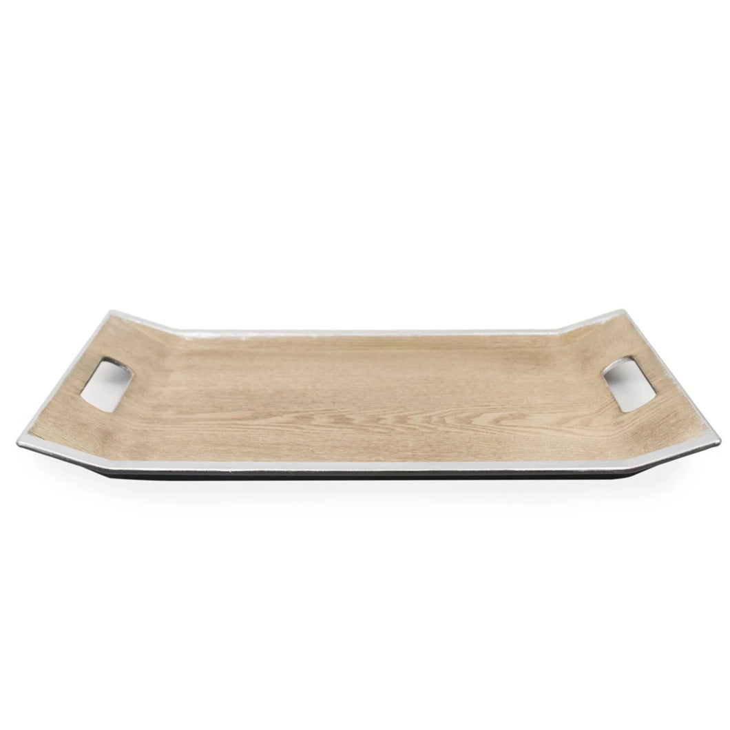 Rectangle Oak Tray with Silver Edges and Handles
