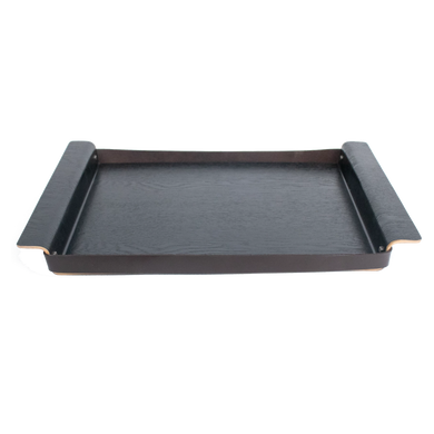 Rectangle Dark Wood Tray with Leather Sides