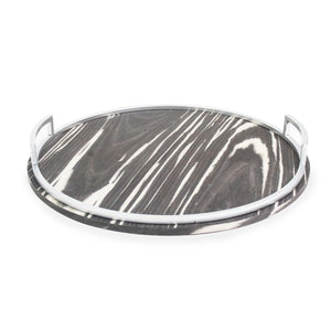 Round Zebrawood patterned Tray with Silver Handles