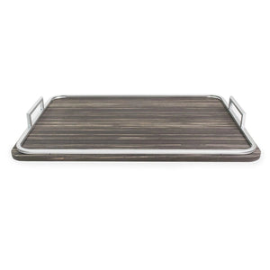 Rectangle Dark Brown Wood Tray With Silver Handles