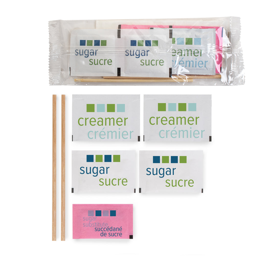 Double Clear Wrapped Condiment Package - Wood Stir Stick