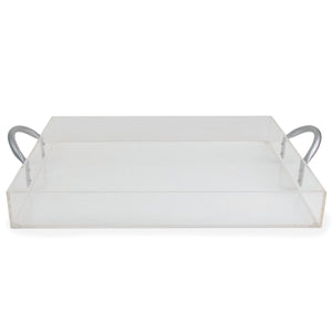Rectangle Acrylic Tray with Raised Rims and Silver Handles