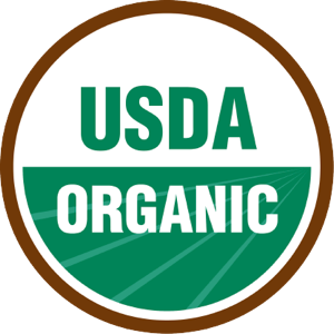 USDA Organic certification seal with green text and brown borde
